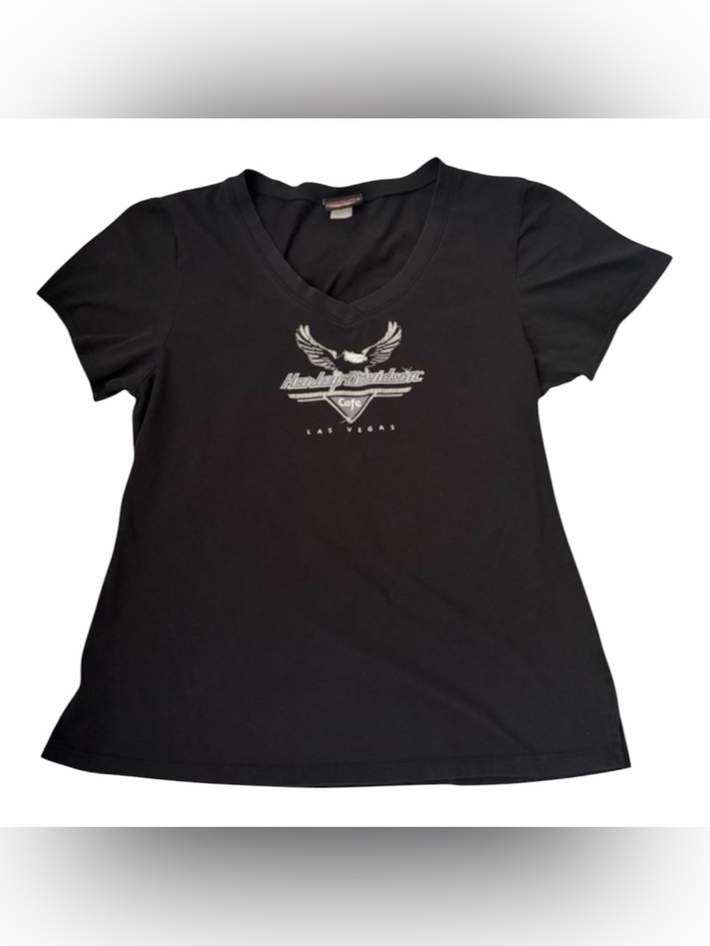 Vintage Y2K Harley Davidson Cafe Las Vegas Black Baby Tee Size Small - Picture 1 of 7